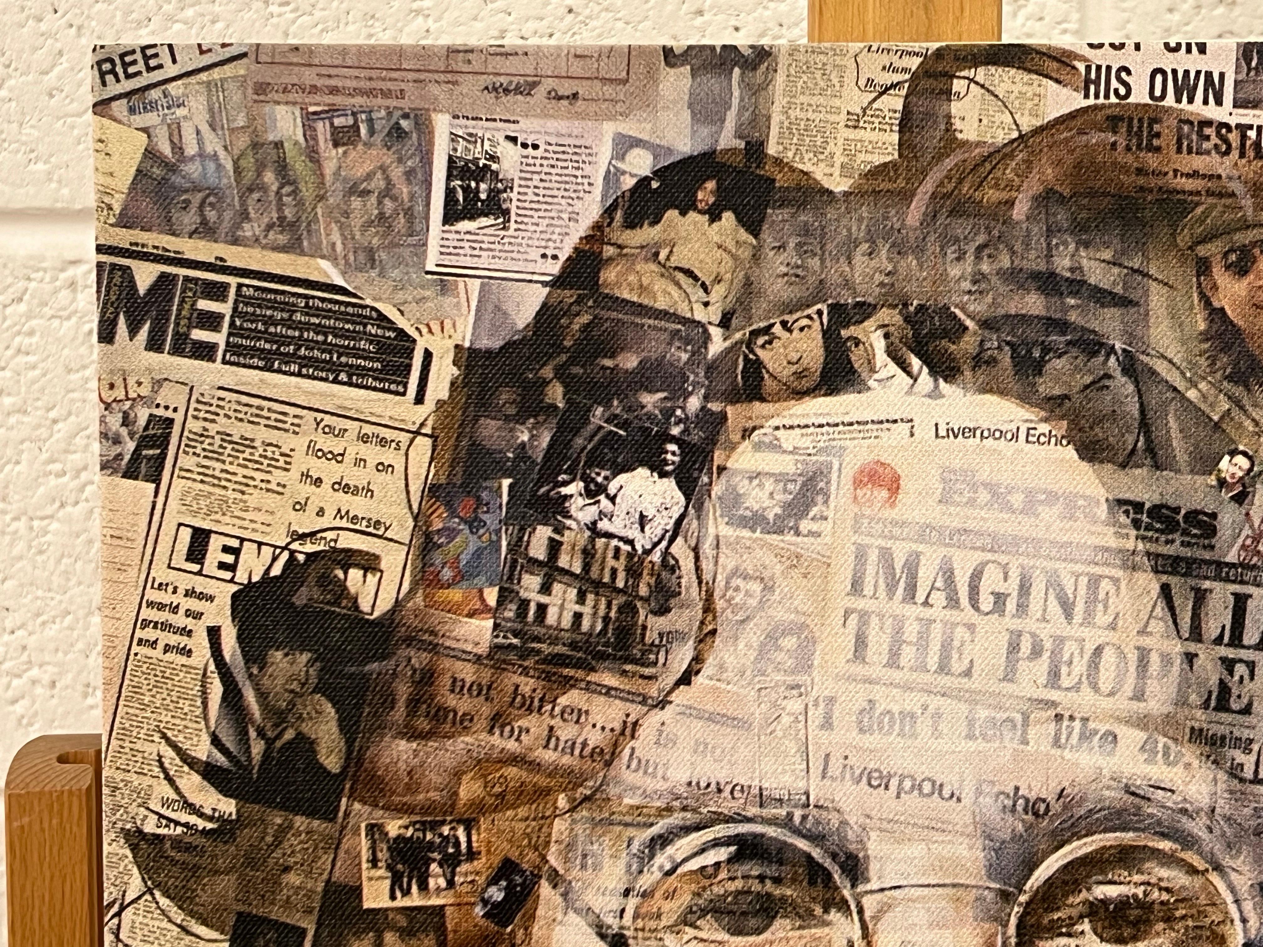 John Lennon Collage Druck auf Leinwand - Kunstwerk basierend auf den Beatles im Angebot 1