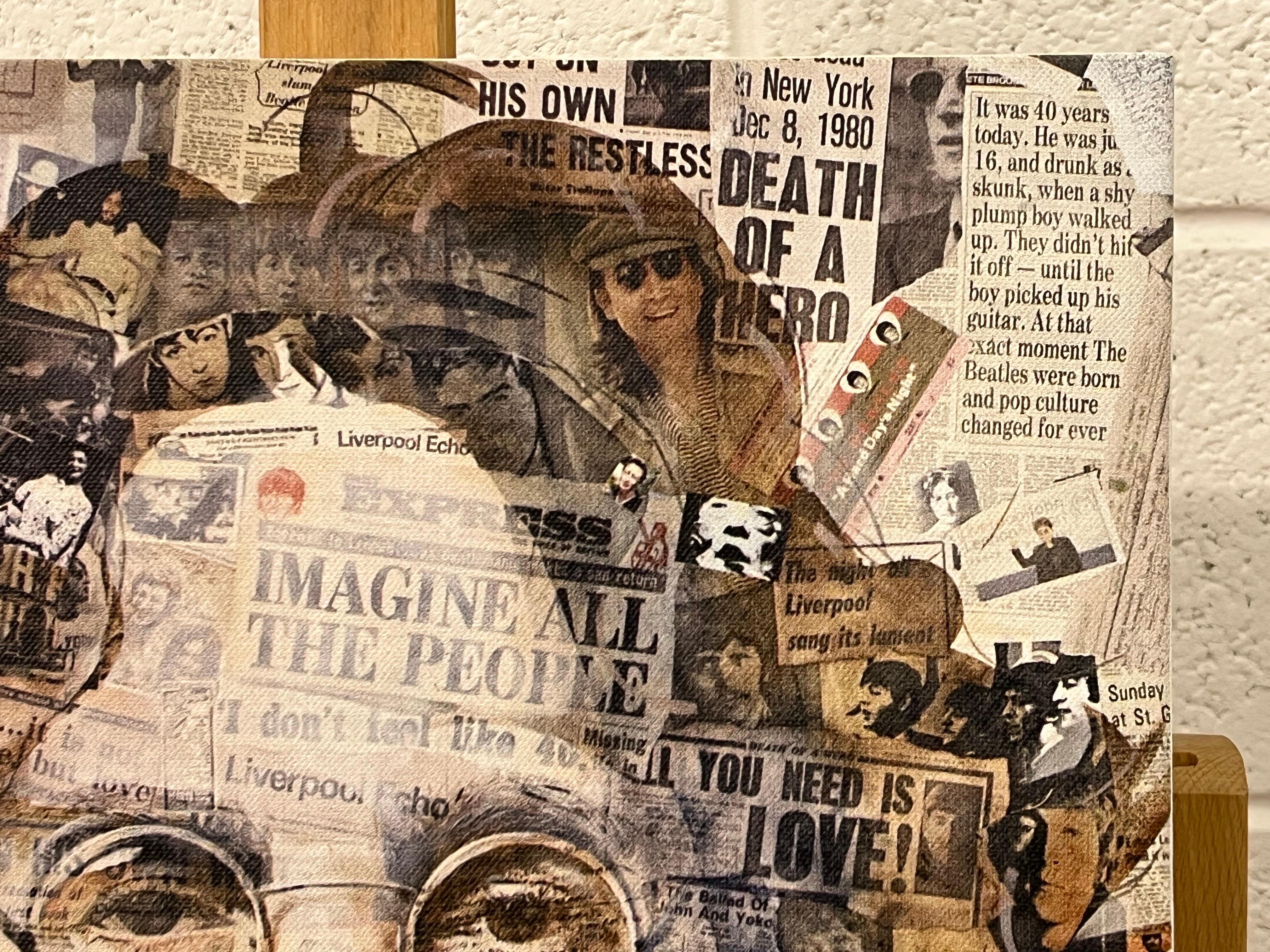 John Lennon Collage Druck auf Leinwand - Kunstwerk basierend auf den Beatles im Angebot 2