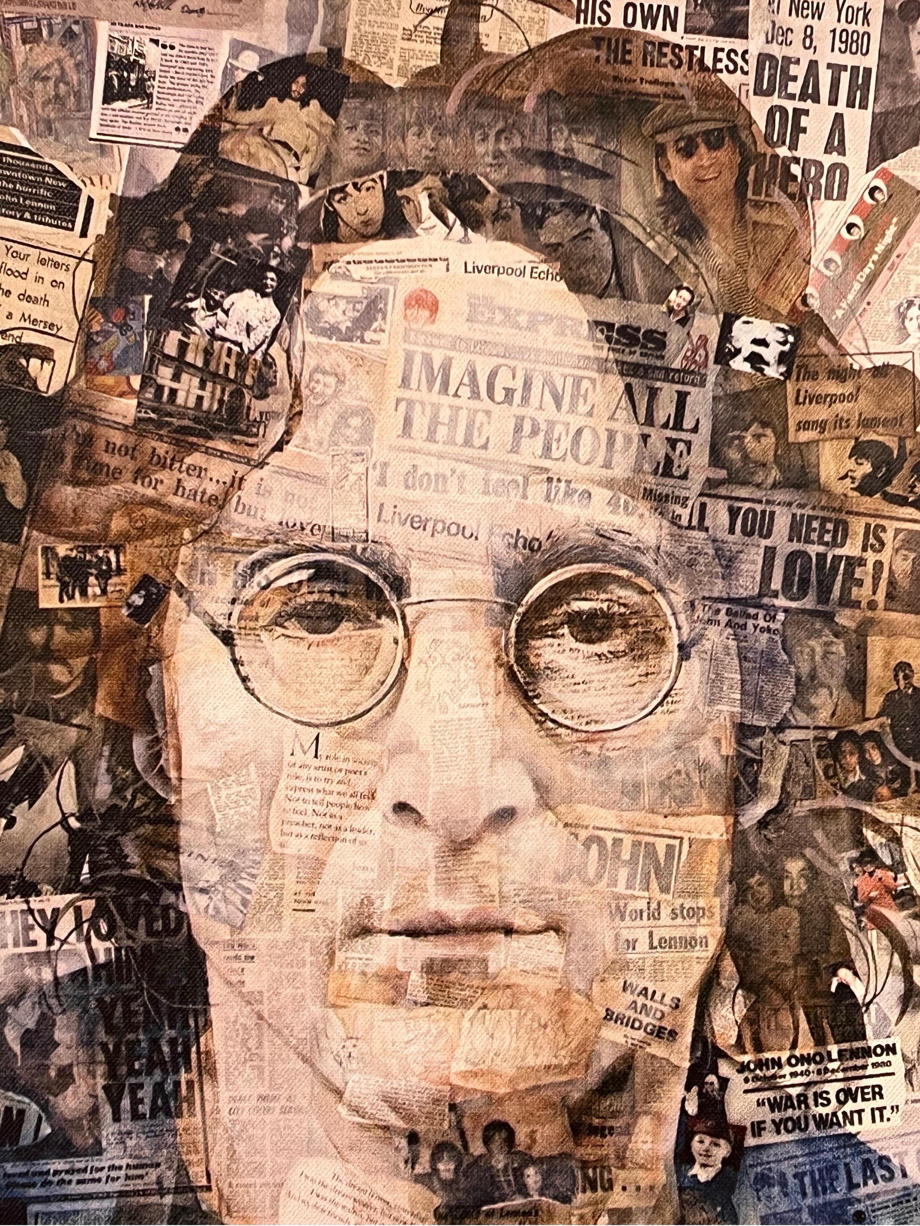 John Lennon Collage Druck auf Leinwand - Kunstwerk basierend auf den Beatles im Angebot 5