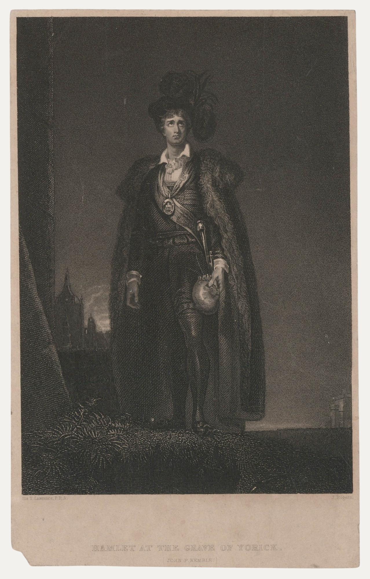 Unknown Portrait Print - John Rogers after Sir Thomas Lawrence - Engraving, Hamlet at the grave of Yorick