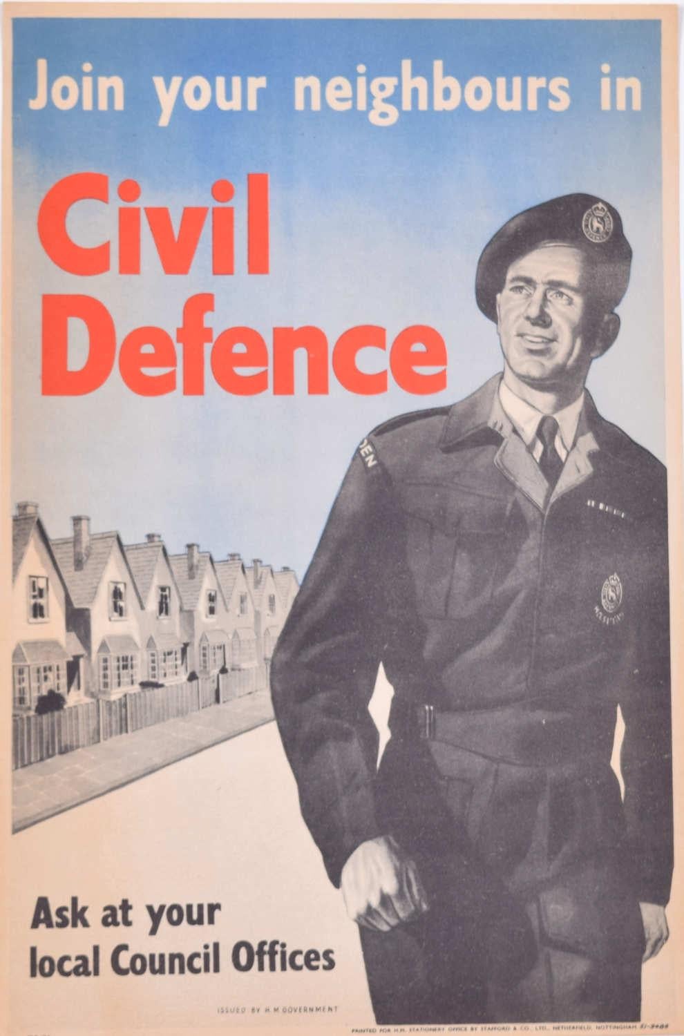 Figurative Print de Unknown - "Únete a tus vecinos en la Defensa Civil", cartel de reclutamiento original de época