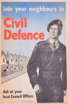 'Join your Neighbours in the Civil Defence', original vintage recruitment poster