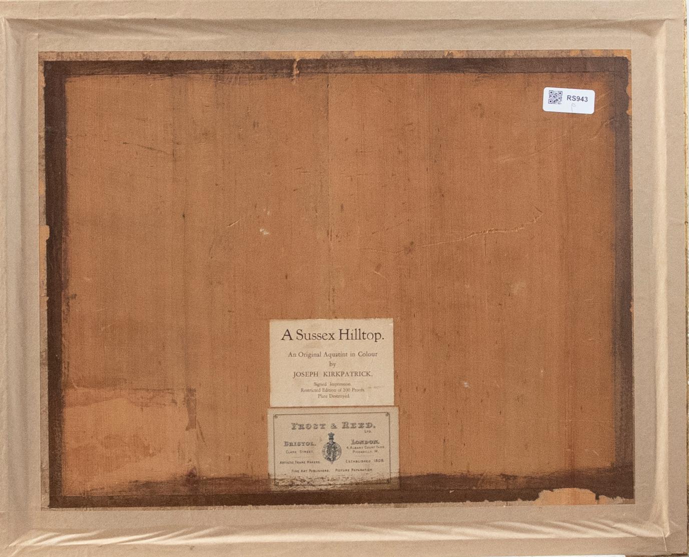 Ein Original-Aquatinta in Farben des britischen Künstlers Joseph Kirkpatrick (1872-1936). Elegant in einem vergoldeten Rahmen mit Original-Labels des Künstlers auf der Rückseite untergebracht. Aus einer limitierten Auflage von 200 Drucken. Signiert
