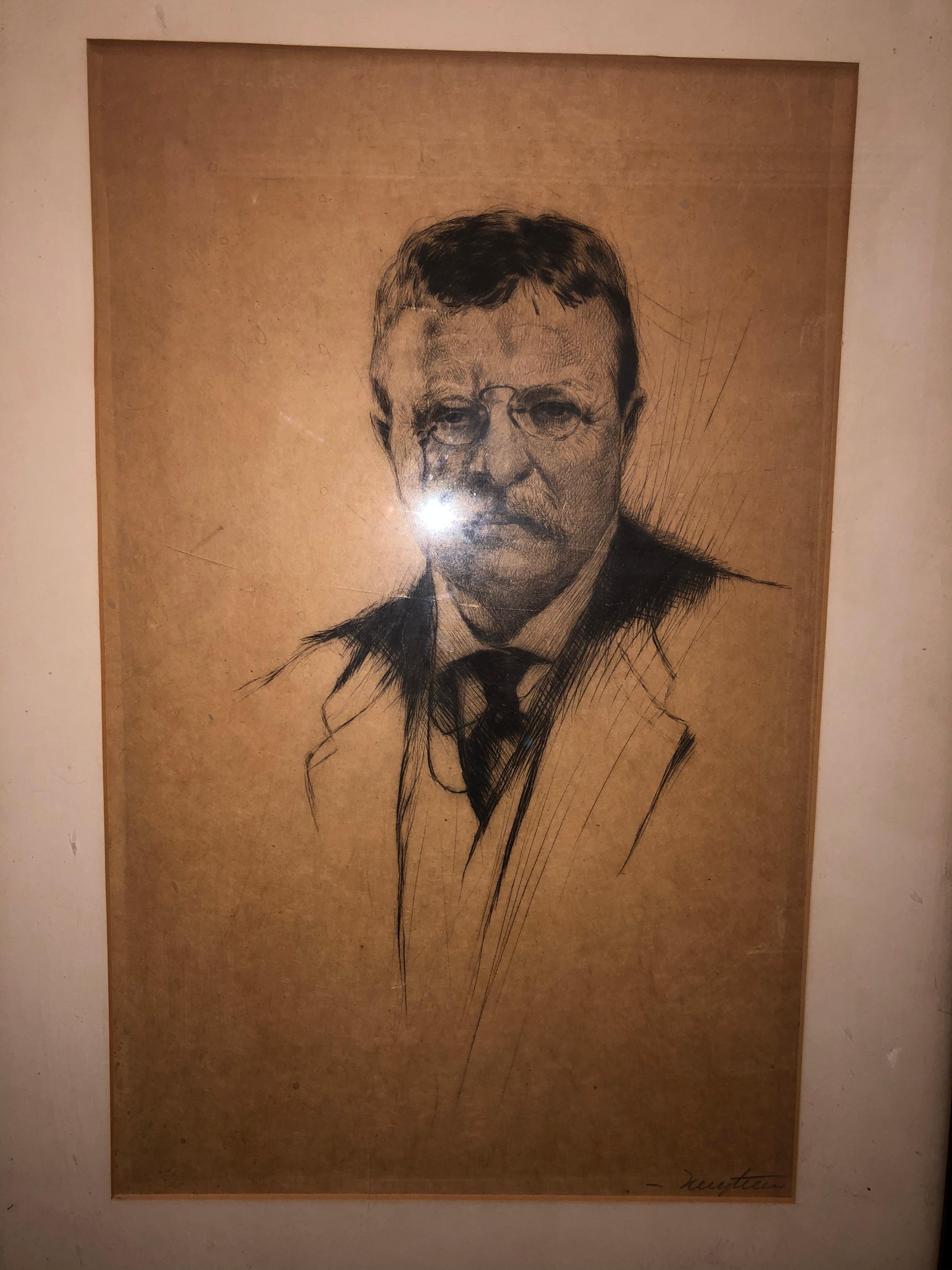 Unknown Portrait Print - Joseph Nuyttens Teddy Roosevelt Etching 