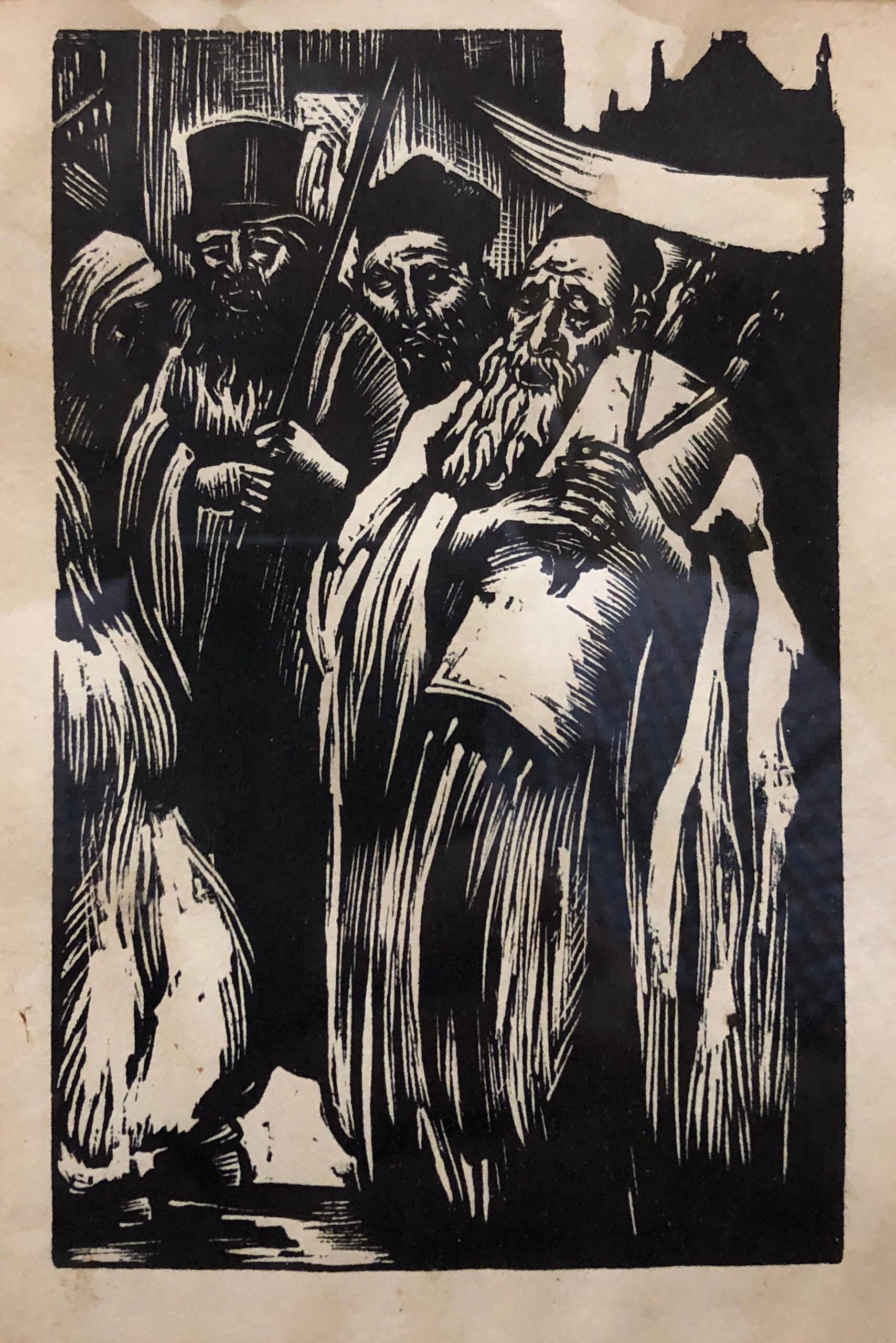  Judaica Woodcut Print Jewish Rabbi Hachnasas Torah Procession Woodblock For Sale 2