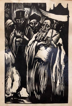 Vintage  Judaica Woodcut Print Jewish Rabbi Hachnasas Torah Procession Woodblock