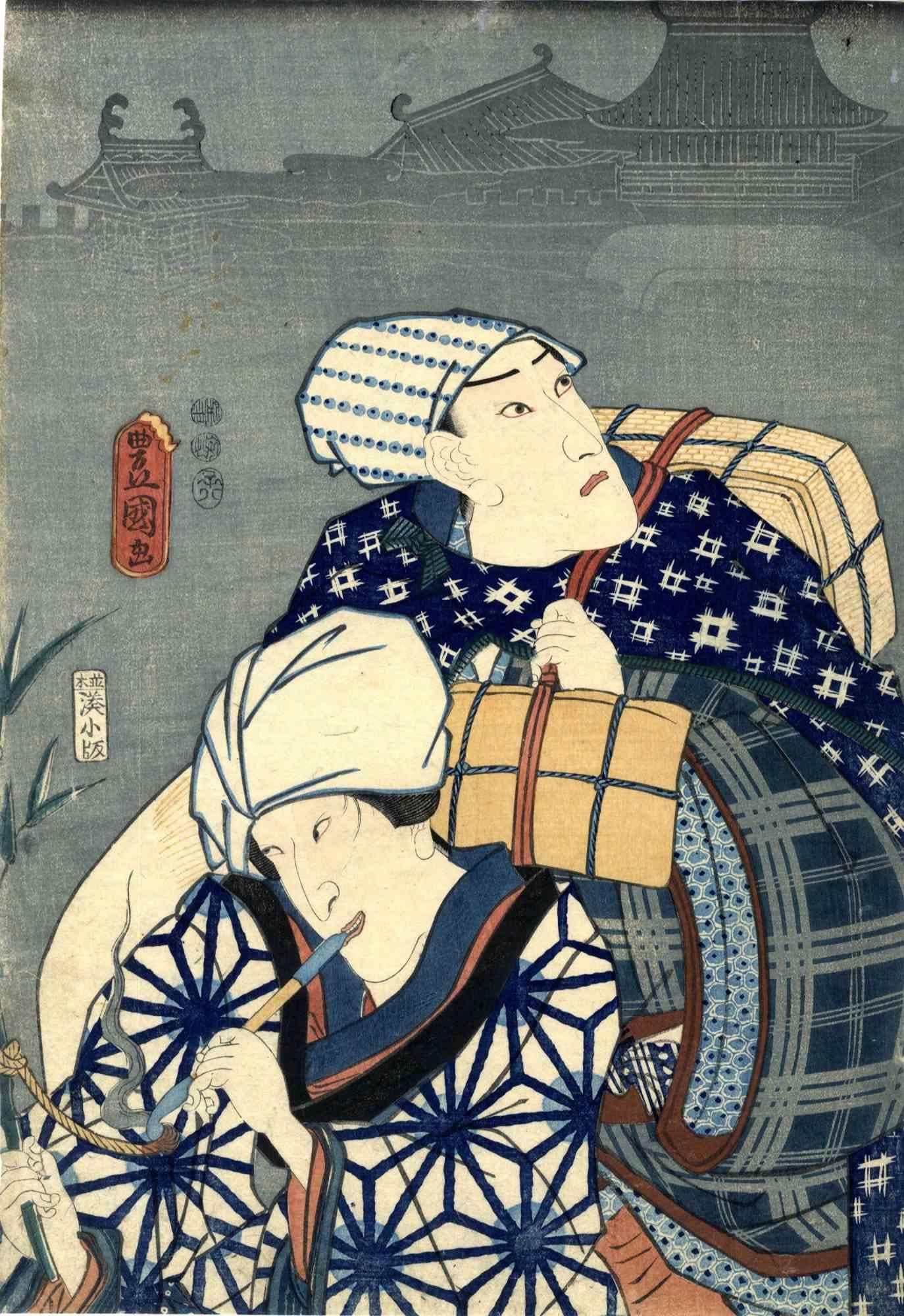 Unknown Figurative Print - Kabuki Aizurie -  Woodcut by Utagawa Kunisada - 1852