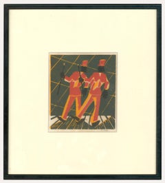 Vintage Karel Lek (1929-2020) - Framed 20th Century Linoprint, The Double Act