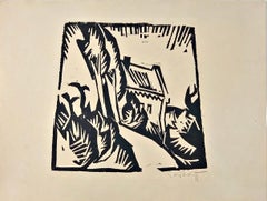 Karl Schmidt-Rottluff Haus mit Pappeln 1913 Woodcut German Expressionism