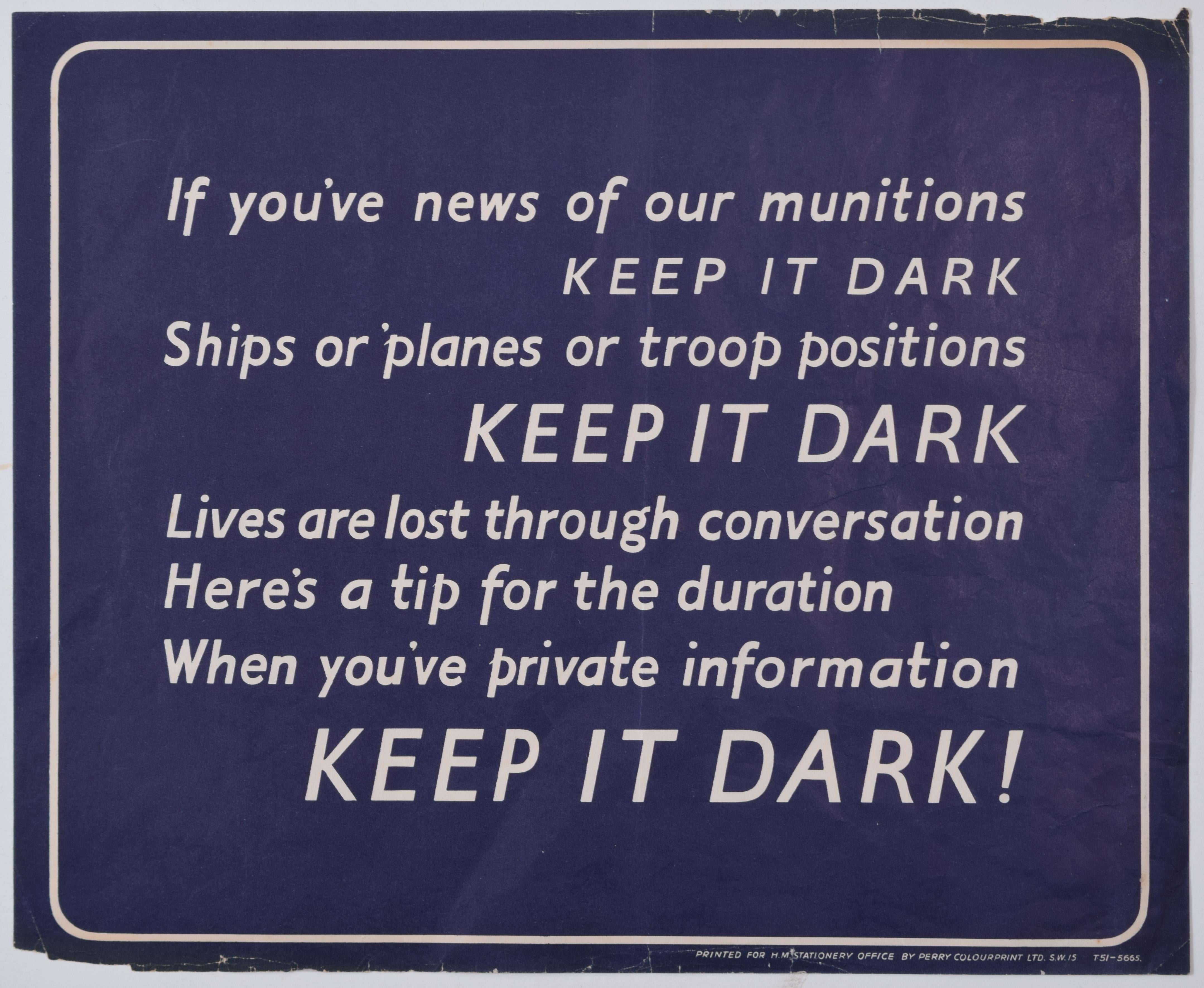 Keep It Dark original vintage World War 2 lithographic poster - Print by Unknown