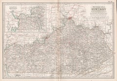 Kentucky. USA. Carte ancienne de l'État d'Atlas du siècle dernier