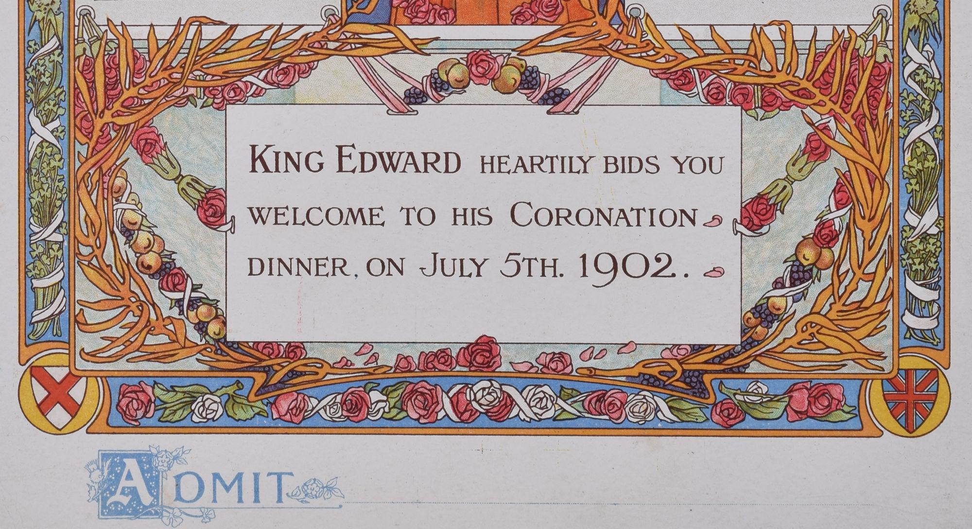 Cena dell'incoronazione del re Edoardo VII 1902 invito originale d'epoca litografia 4