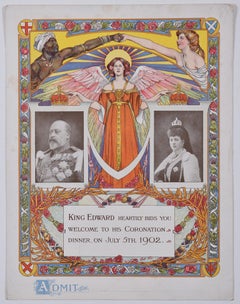 King Edward VII Coronation dinner 1902 original vintage invitation lithograph