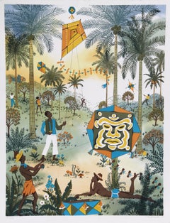 Kite Flyers, Folk Art Screenprint by Jack Hofflander