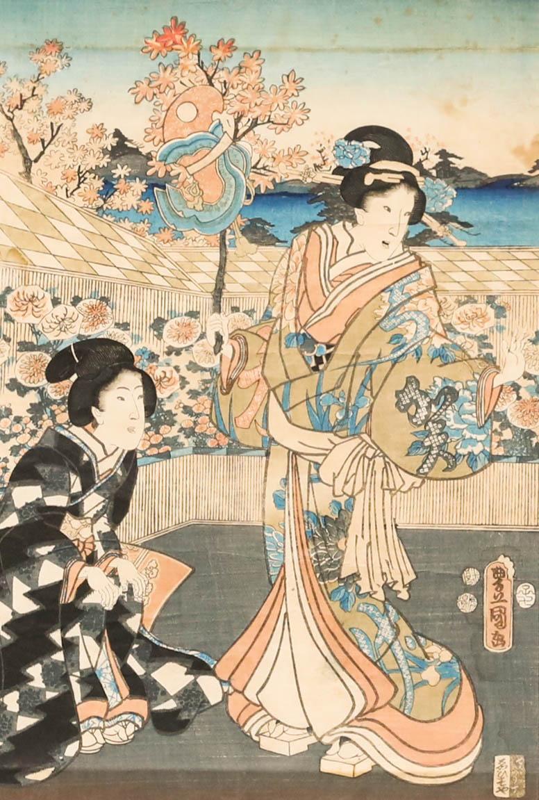 Kunisada Utagawa (1786-1865) - Gravure sur bois japonaise, Dames en fleurs - Print de Unknown