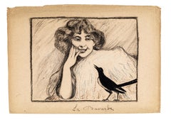La Bavarde - Disegno originale a penna e carboncino - Metà del XX secolo