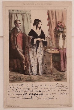 Antique La Boite Aux Lettres - Original Lithograph on Paper - 19th Century