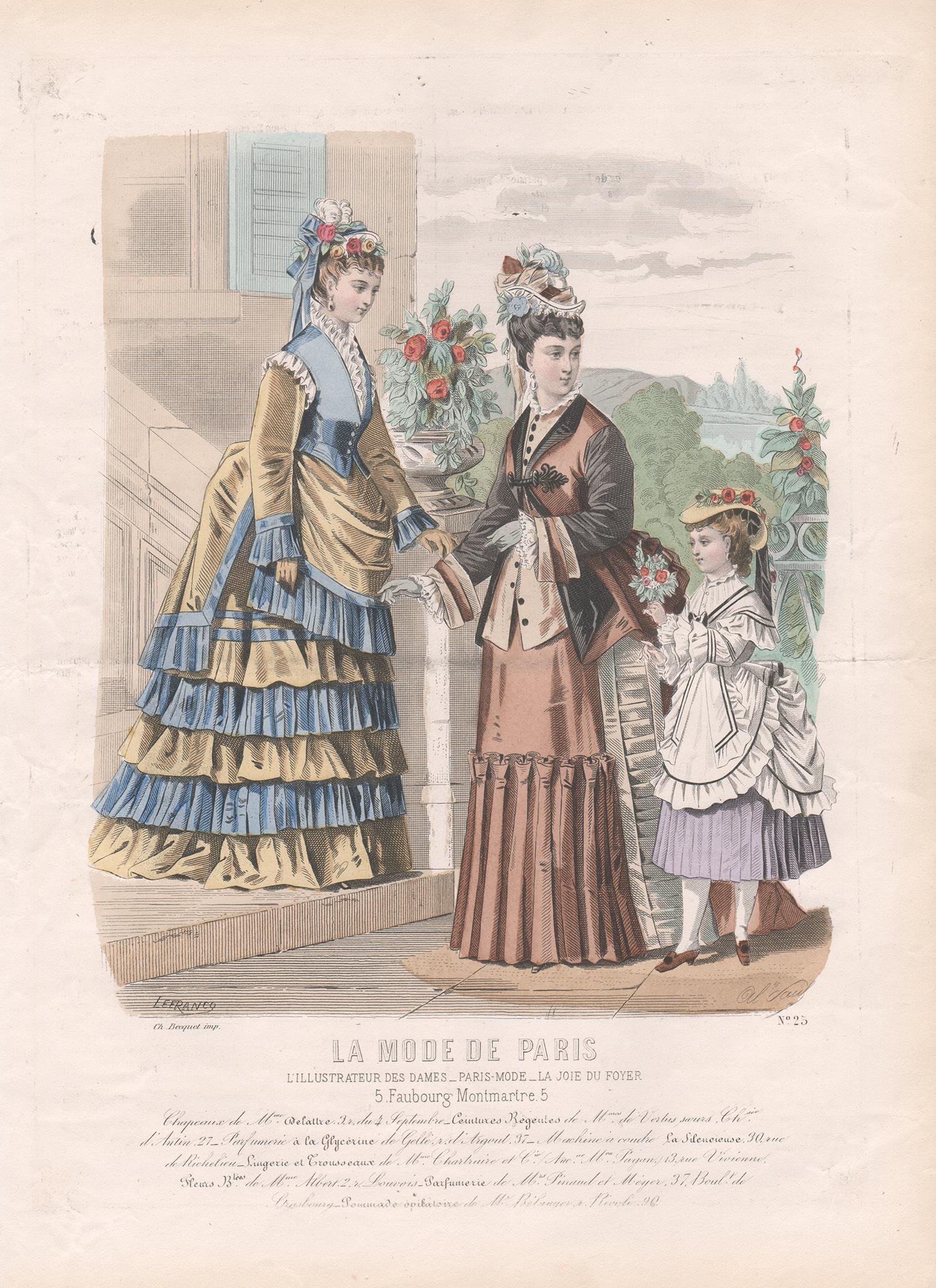 La mode de Paris, gravure d'illustration française de mode en couleur de la fin du XIXe siècle