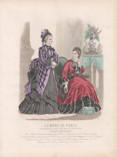 La Mode de Paris, French late 19th century colour fashion illustration engraving