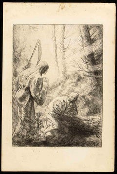 Antique La Mort et le Bucheron- Original Etching by Unknown  - 1876