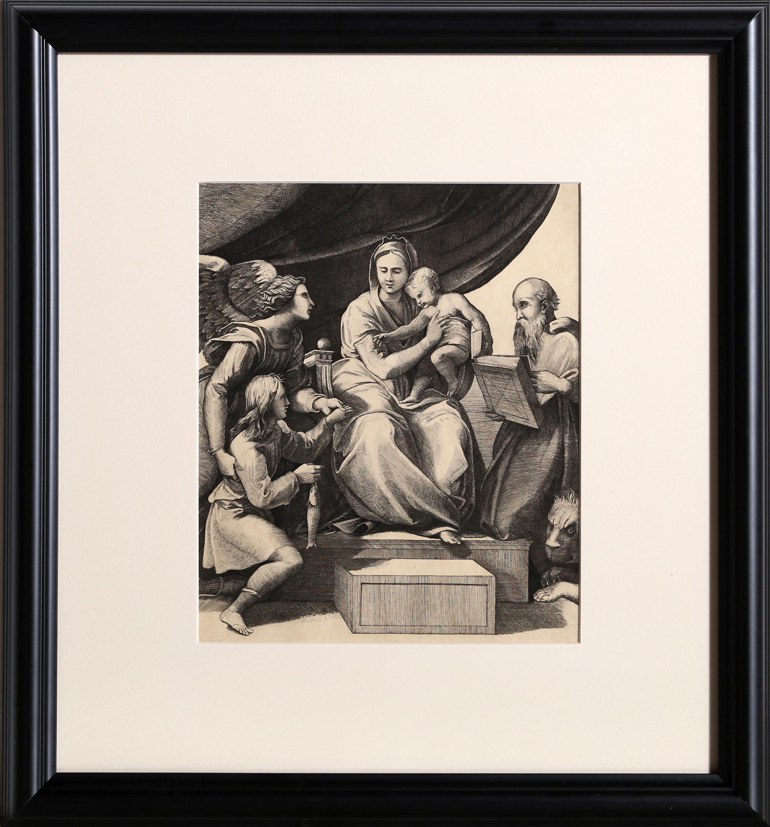  Marco Dente, D'après Amand Durand, Italien (1493 - 1527) - La Vierge au Poisson (d'après Raphael), Année : circa 1878, Médium : Héliogravure, Taille de l'image : 10 x 8.5 pouces, Taille : 11  x 9 in. (27.94  x 22.86 cm), Taille du cadre : 18.5 x 17