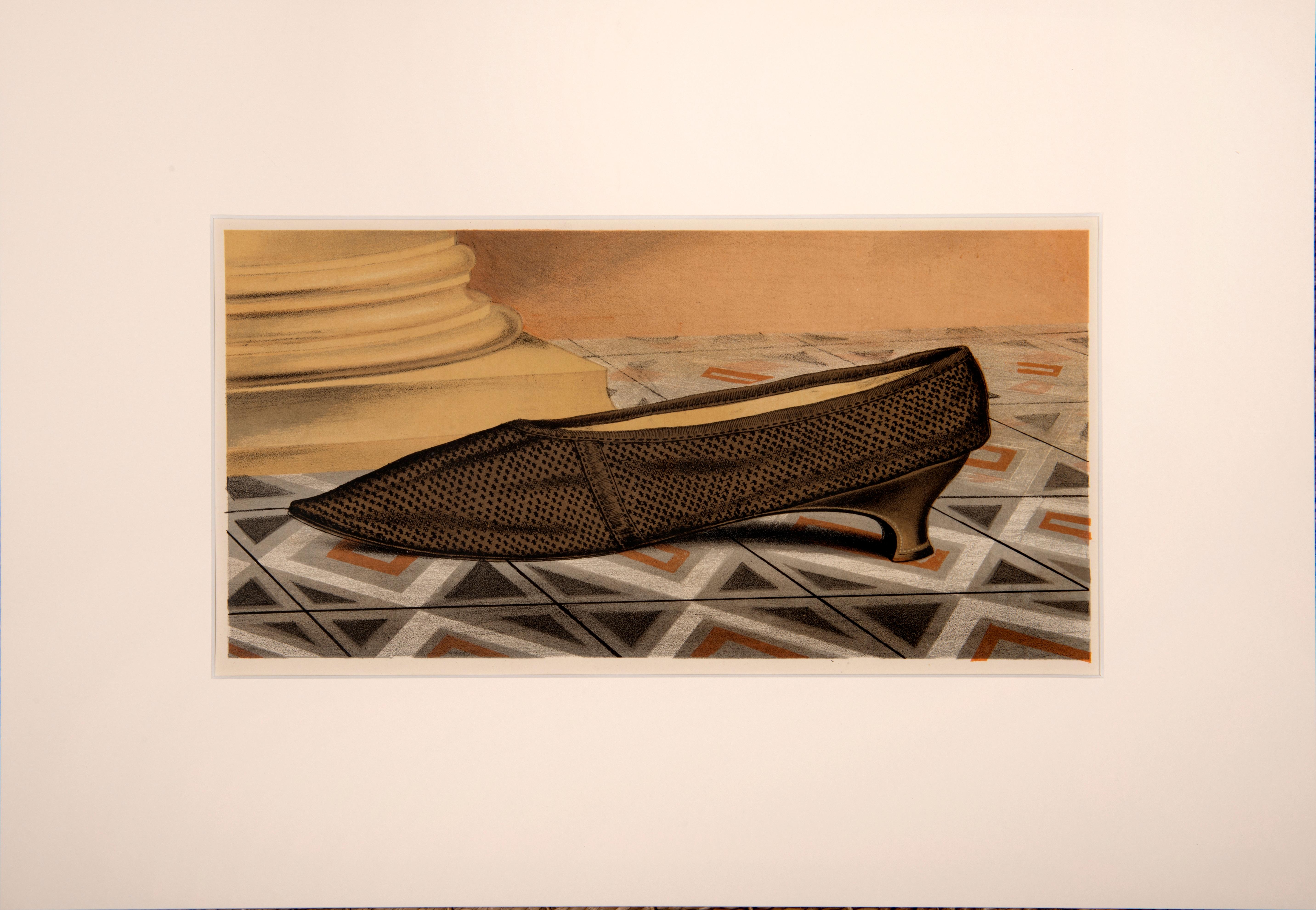Unknown Figurative Print - Lady Mary Mordaunt's black silk shoe.