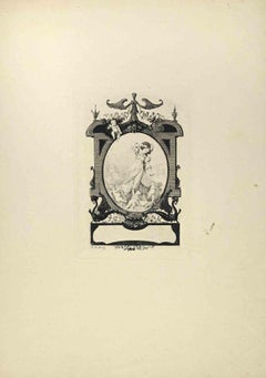 Lady with Children - Etching - 19th century