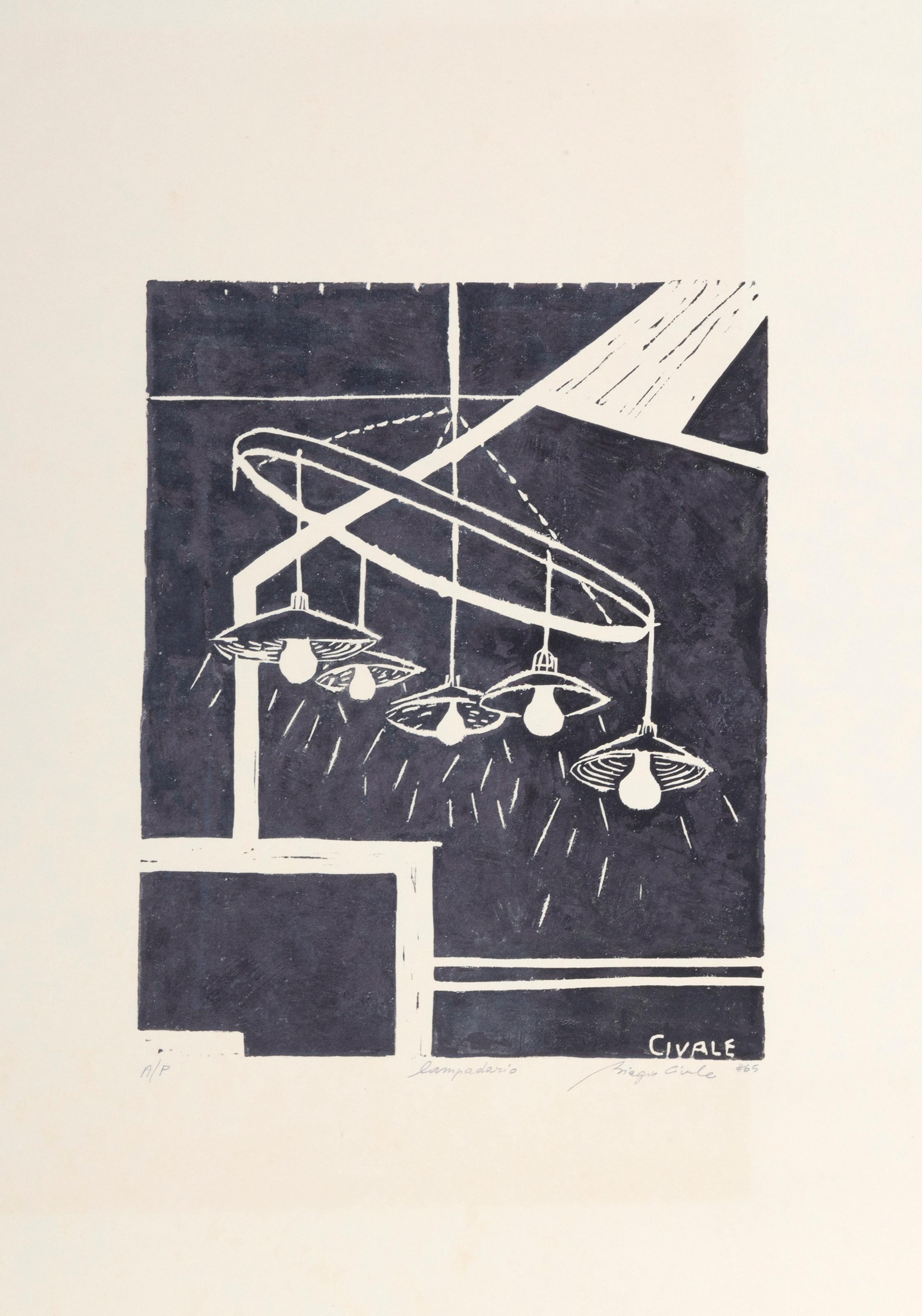 Unknown Landscape Print - Lampadario, Modern Linocut by Biagio Civale