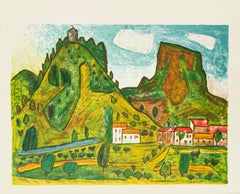 Paysage - Découpage et lithographie par un maître inconnu, fin du 20e siècle