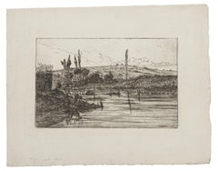 Antique Landscape - Original Etching - 19th Century