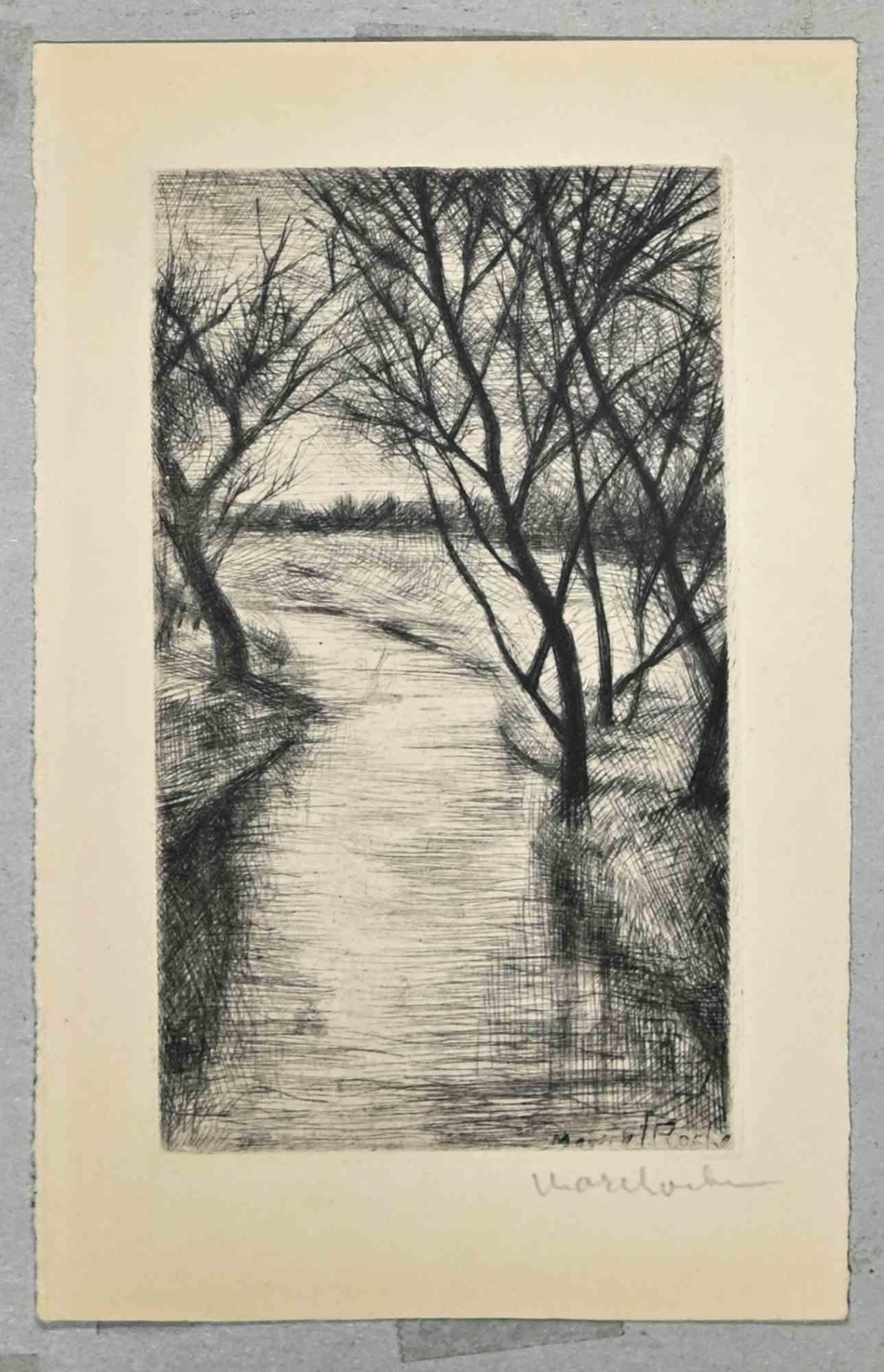 Unknown Figurative Print - Landscape - Etching  - Late 20th Century