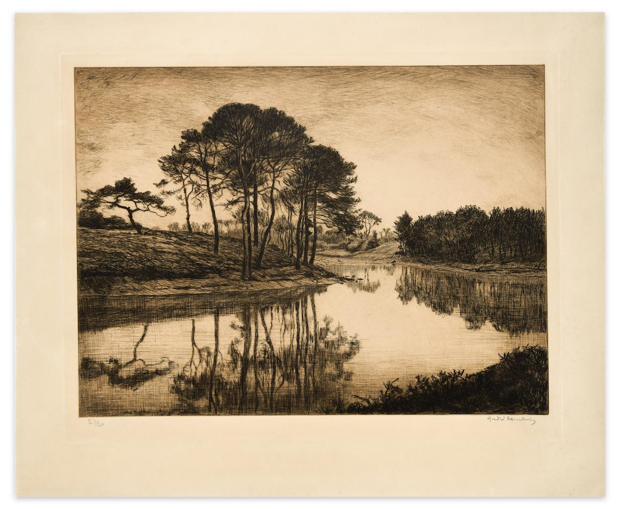 Landscape - Original Etching on Paper - 19th Century