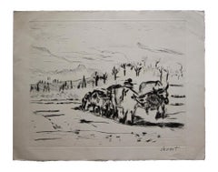 Antique Landscape - Original Etching signed Oznant - Early 20th Century
