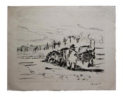 Paysage - gravure originale signée Oznant - Début du 20e siècle