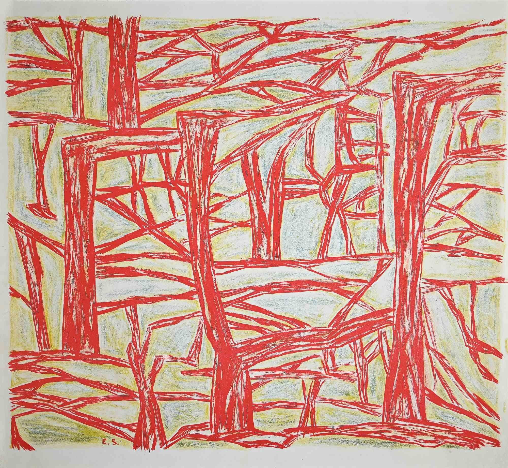 Unknown Abstract Print - Landscape - Lithograph - Mid 20th Century