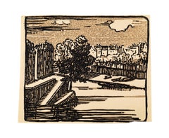 Landscape - Original Woodcut - Mid 20th Century