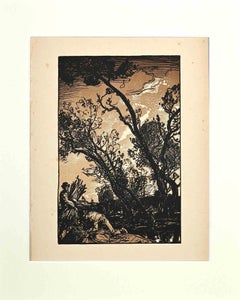 Landscape with Trees - Original Woodcut print - Early 20th Century