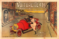 Large Early Original Antique Car Poster For The Voiturette CLC Automobile Paris