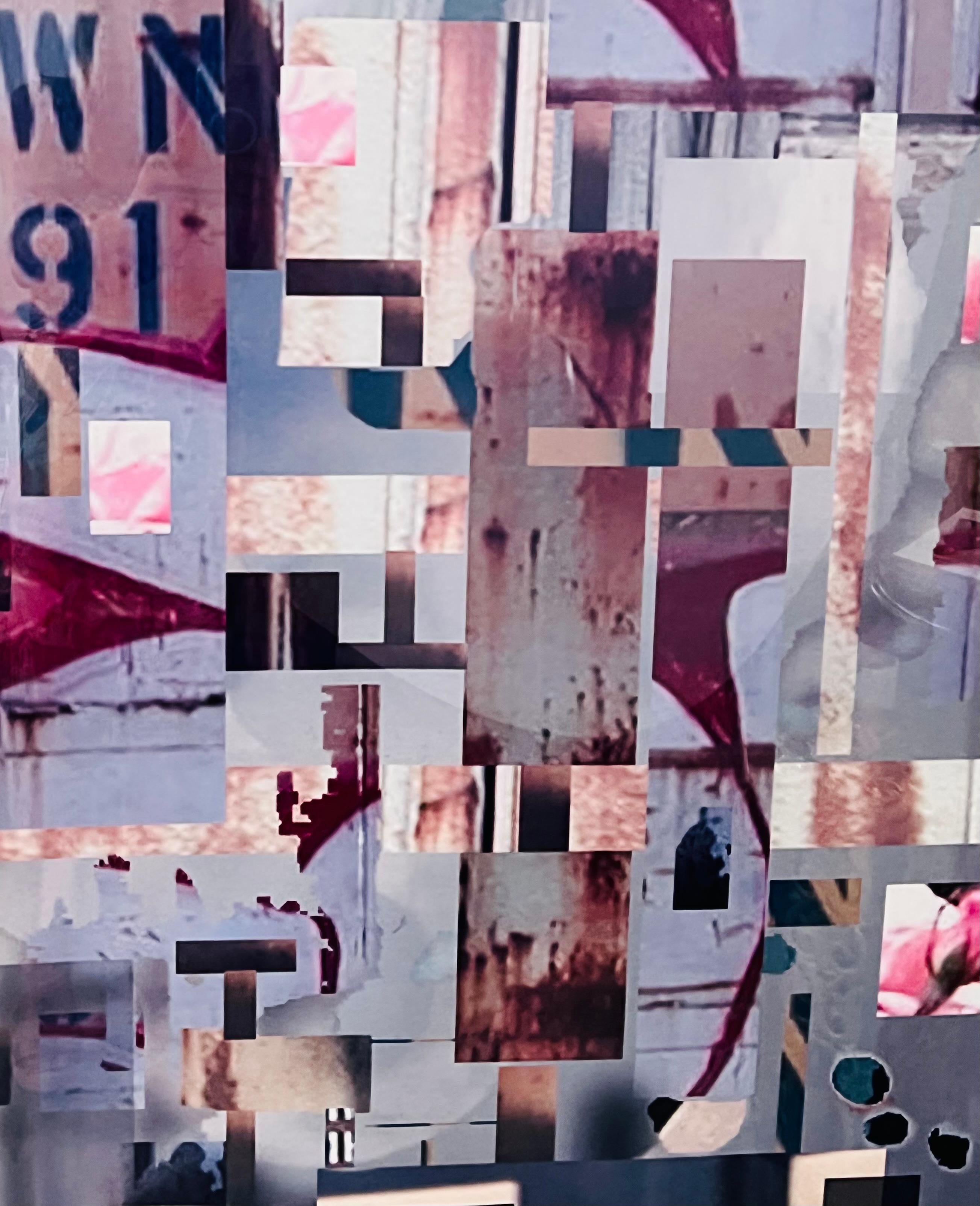 Grand tirage en collage de techniques mixtes intitulé « Metapolis », encadré en vente 3