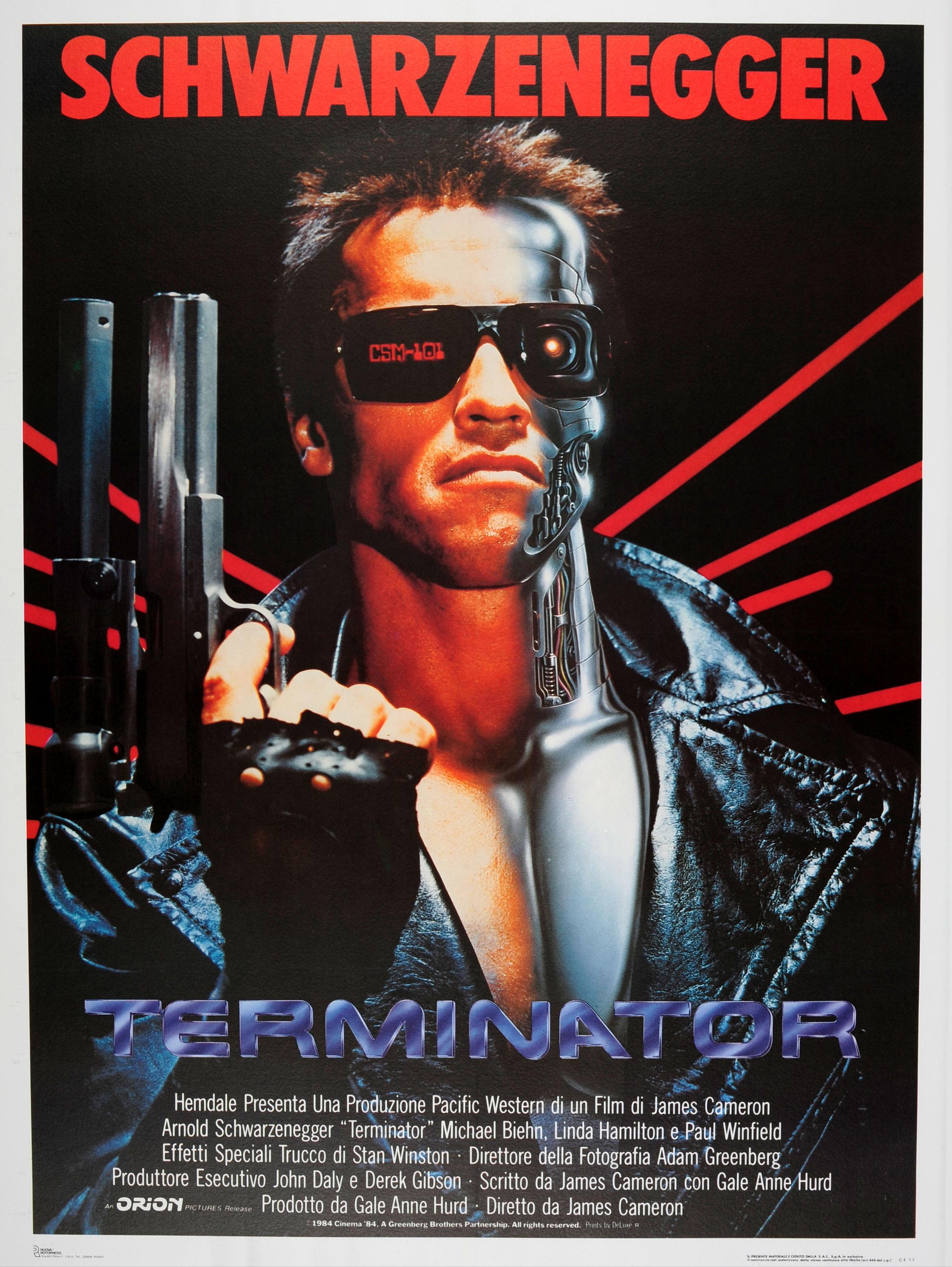 Large Original Vintage Sci-Fi Movie Poster For Terminator Arnold Schwarzenegger