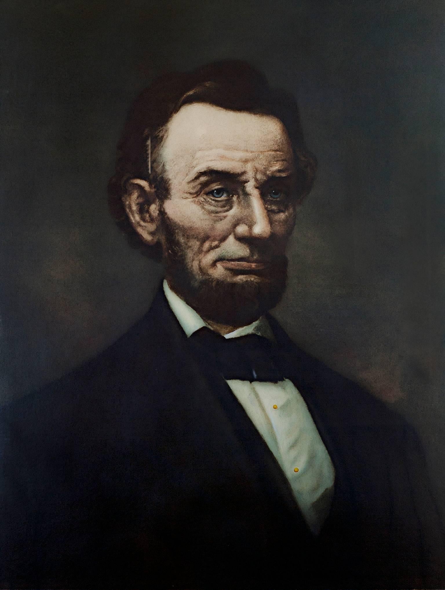 Unknown Portrait Print - "Large Portrait of Abraham Lincoln, " Hand-embellished Print based on Photograph