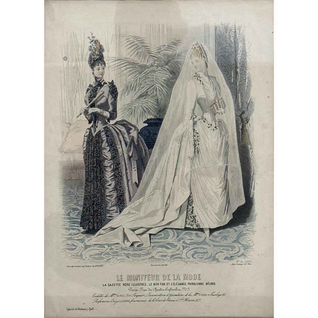 Transport yourself to the elegance of Victorian French fashion with this vintage lithograph print featuring exquisite ladies' La Mode dresses. The unframed size of the print measures 13.5