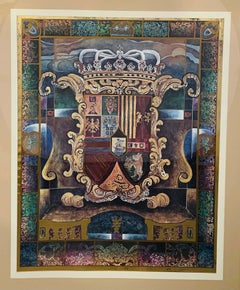 Large Vintage Heraldic Shield with Crown Print