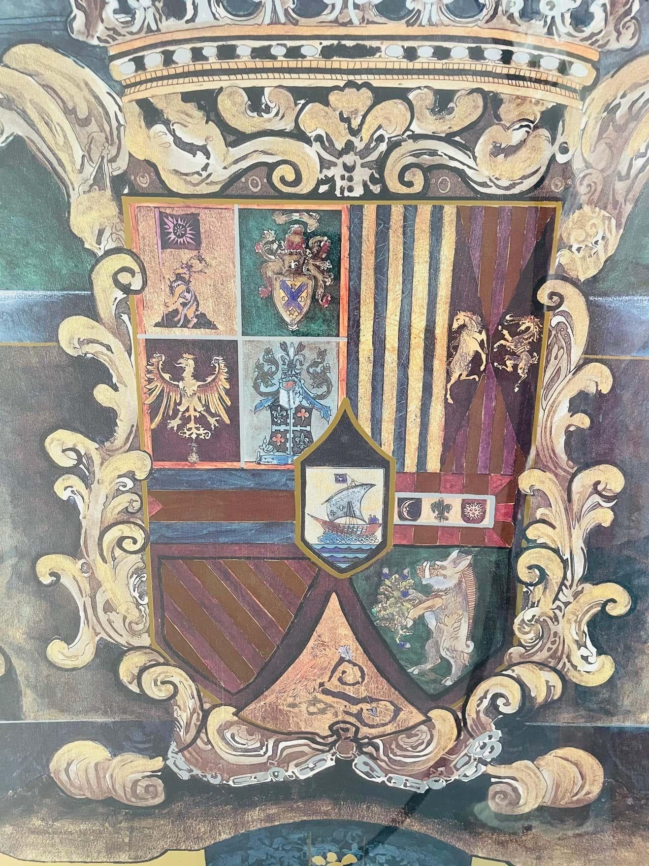 Large Vintage Heraldic Shield with Crown Print For Sale 5