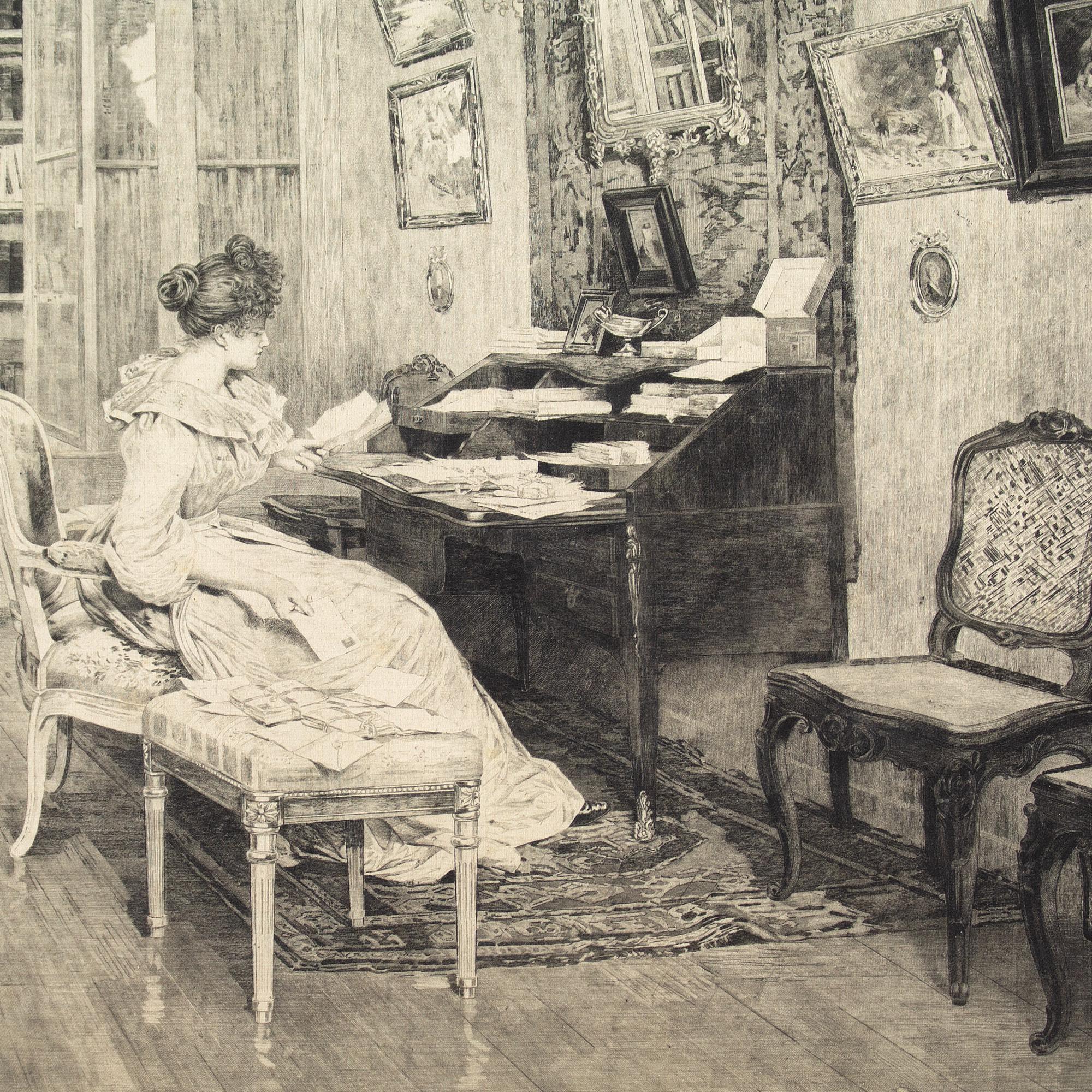Late 19th-Century British School, Interior Scene With Woman Reading 1