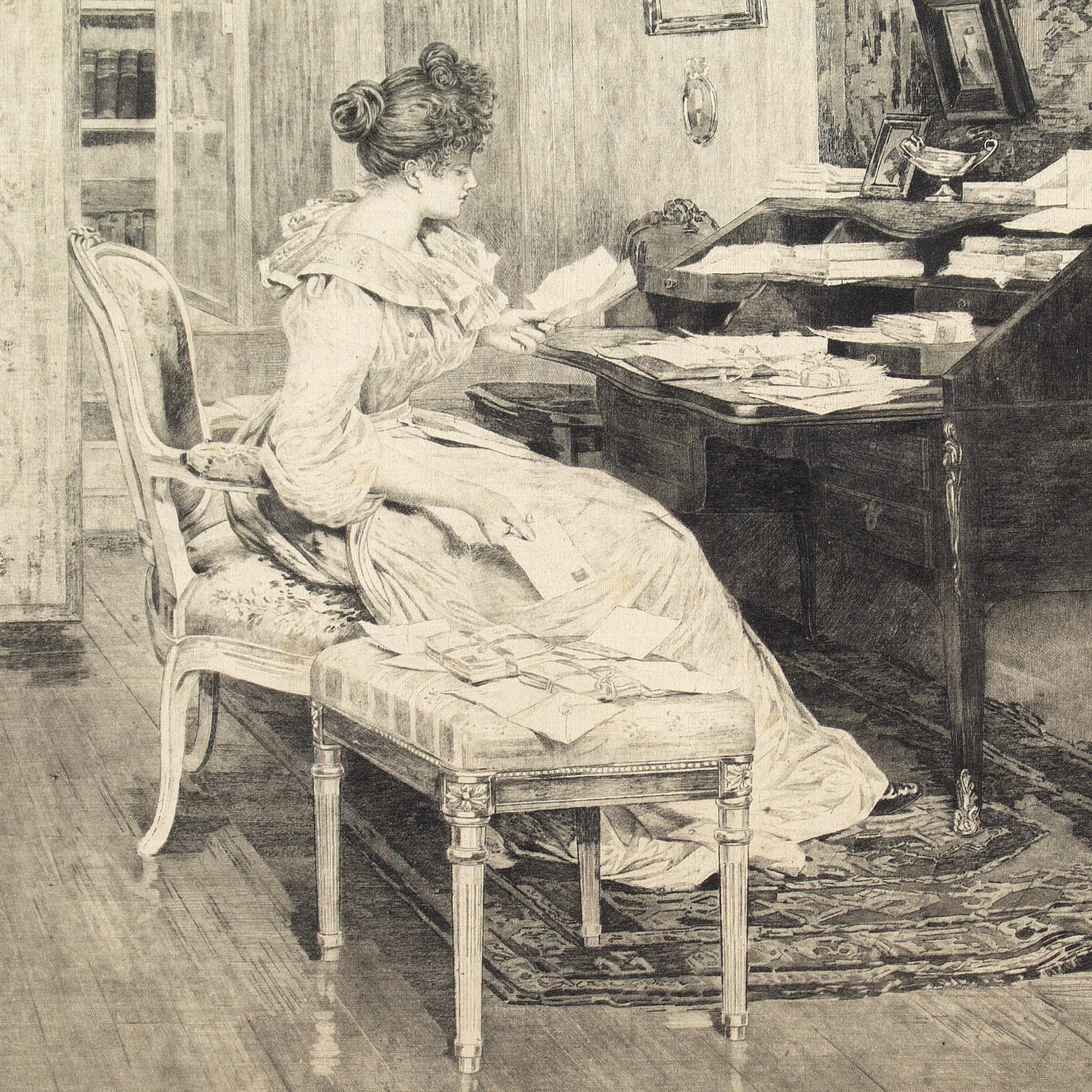 Late 19th-Century British School, Interior Scene With Woman Reading 2