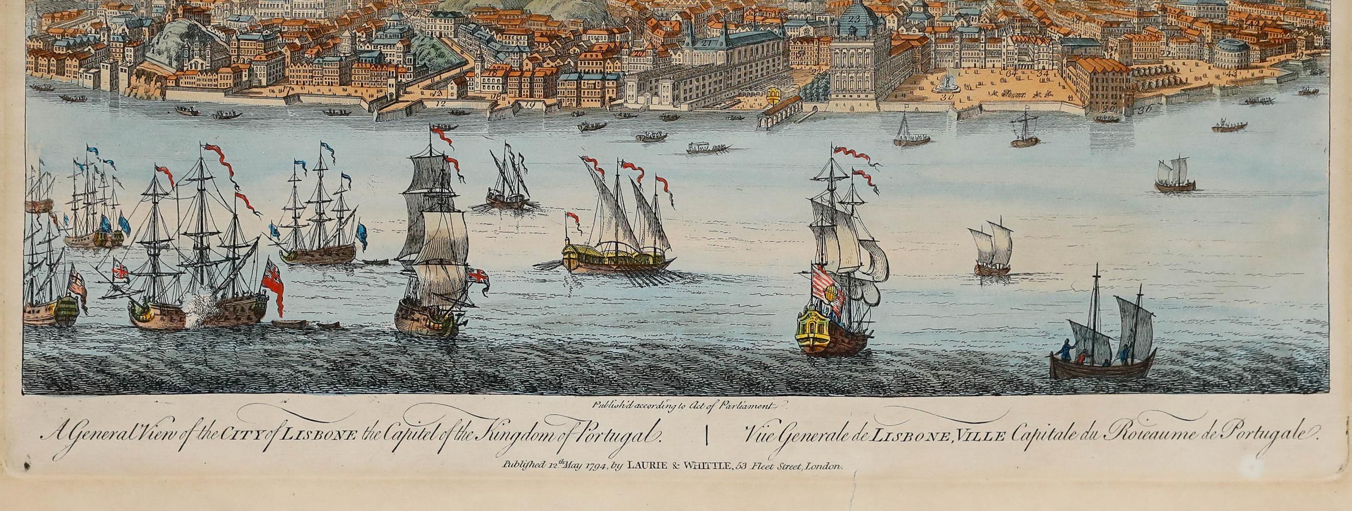 Laurie & Whittle - 1794 Kupferstich, Gesamtansicht der Stadt Lissabon (Braun), Landscape Print, von Unknown