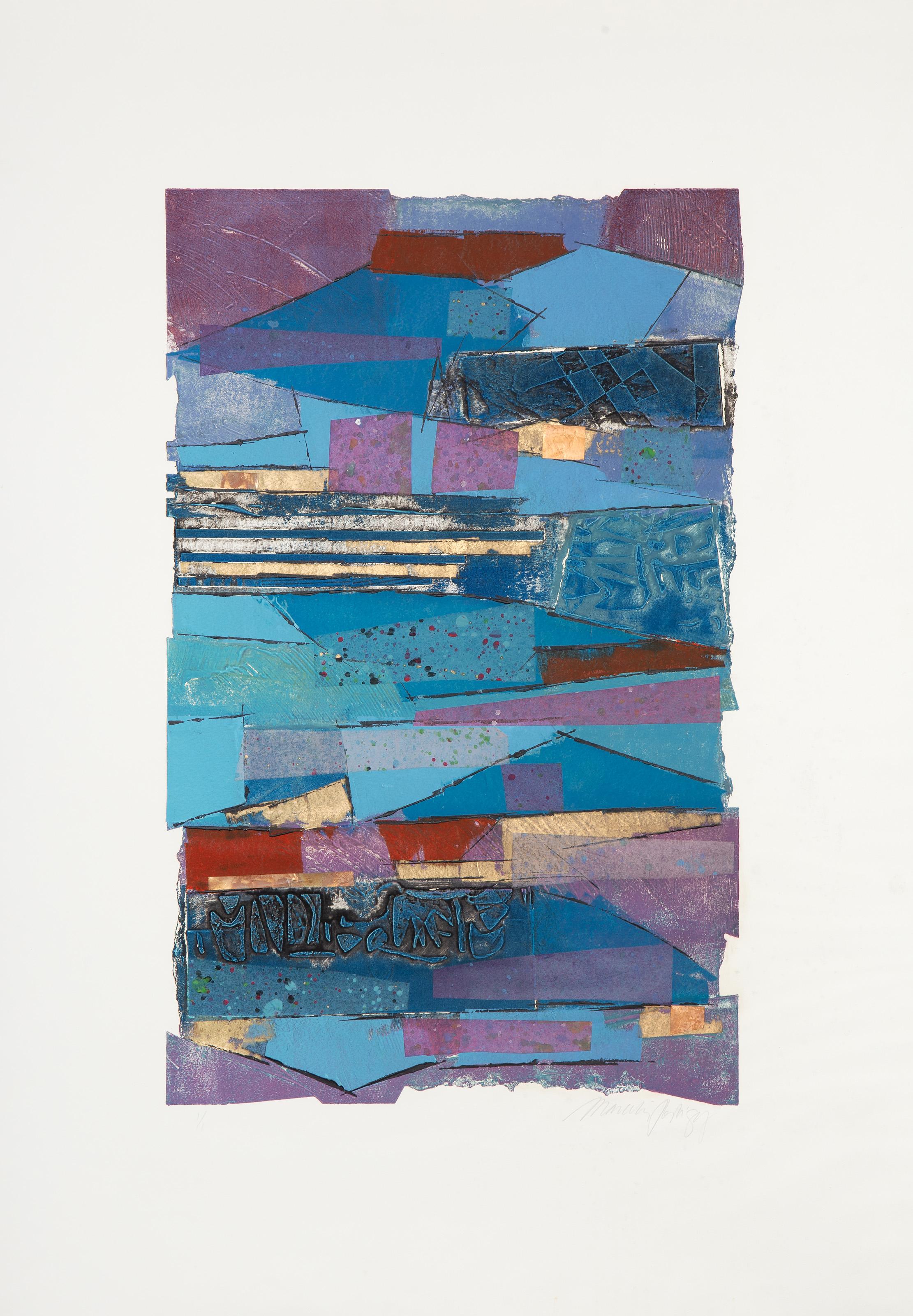 Manuel Rodriguez Jr., Filipino (1942 - ) -  Layers. Medium: Monoprint and mixed media on BFK Rives, signed and titled in pencil, Edition: 1/1, Image Size: 28 x 18 inches, Size: 41.5 x 29.25 in. (105.41 x 74.3 cm) 