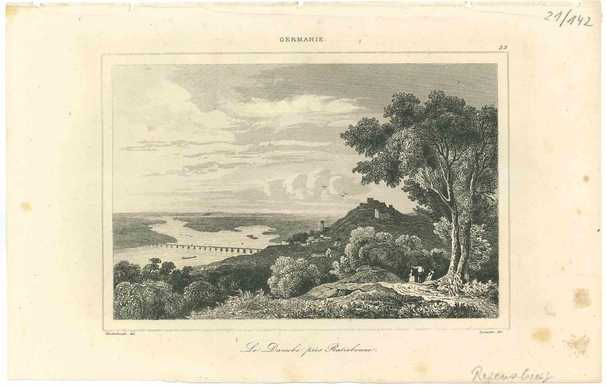 Unknown Landscape Print - Le Danube près Ratisbonne - Original Lithograph - Mid 19th Century
