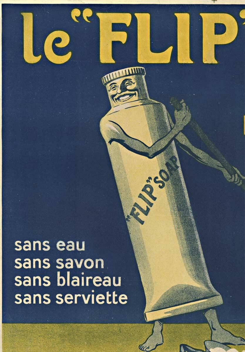 Französisches Original-Vintage-Antiquitätenplakat „FLIP“ mit Seife – Print von Unknown